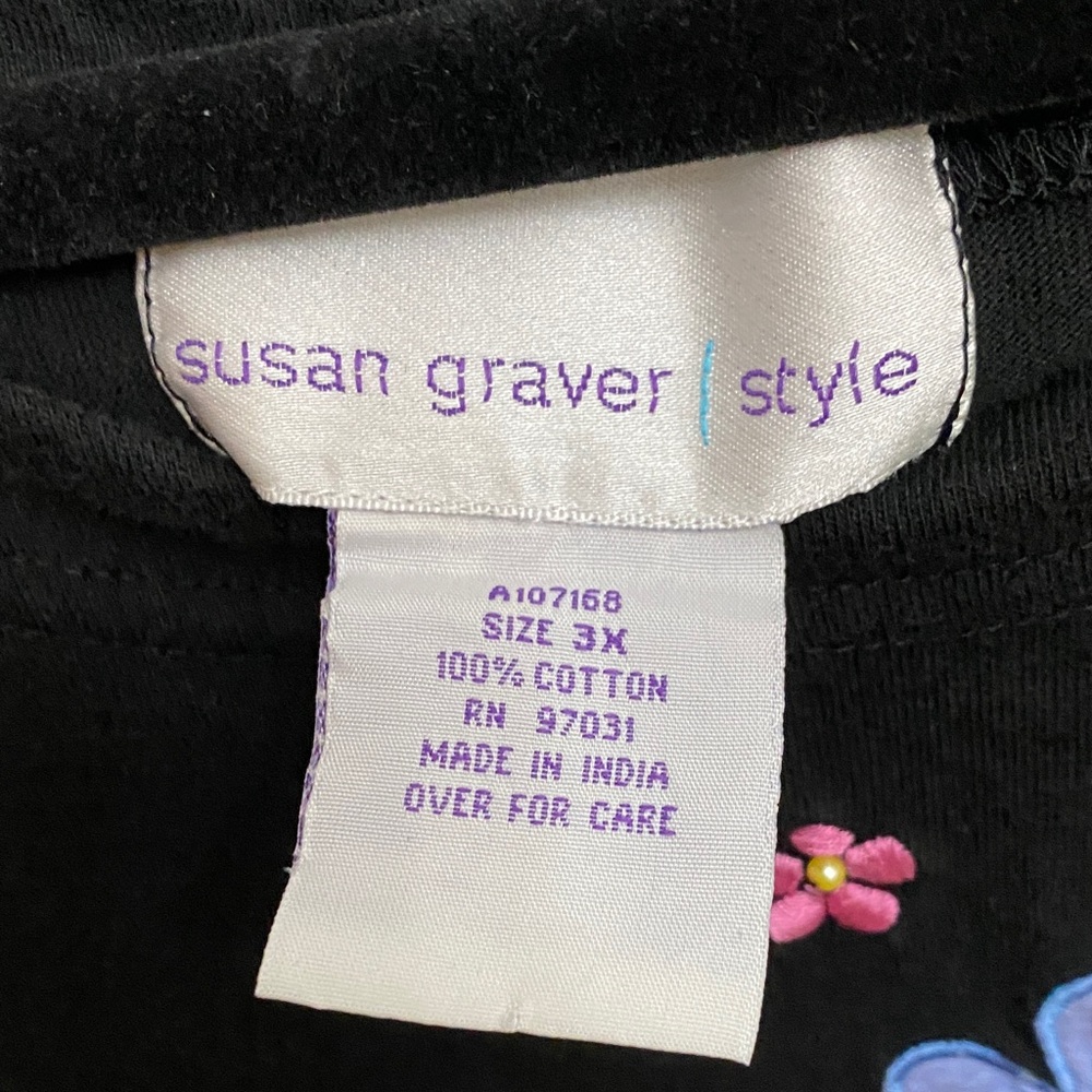 Susan Graver Style 3X Black Cotton Tunic Dress | Floral Embroidery | QVC - Picture 2 of 6